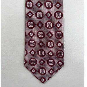 Vintage 60s Floral Jacquard Tie 1960s Geometric Wide Necktie Burgundy Red/White